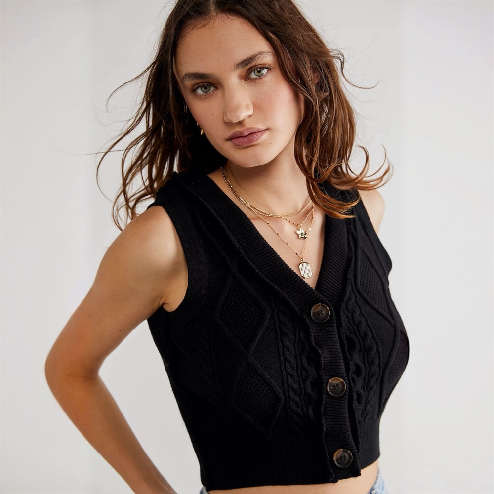 Free People Denison Cable Knit Vest Black